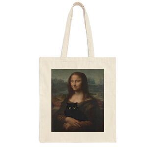 Mona Lisa Black Cat Canvas Tote